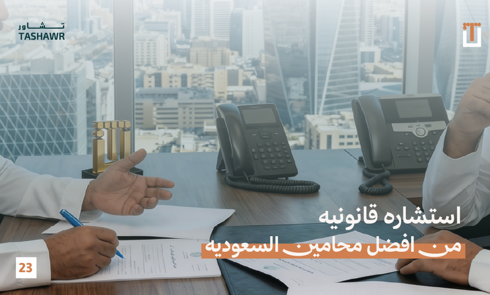 جلسة استشارة قانونية في مكتب محامي بالرياض مع مستندات قانونية وهاتف