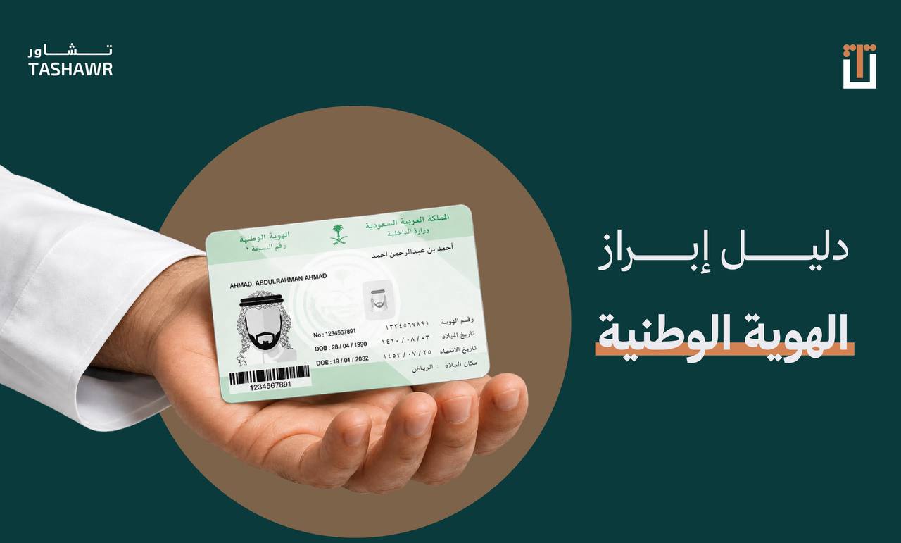 يد تحمل بطاقة الهوية الوطنية السعودية مع شعار وزارة الداخلية